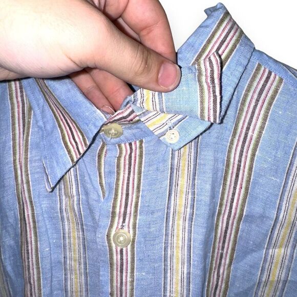 Mine London Pastel Stripe Pure Linen Button Down Shirt M - Picture 7 of 11